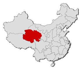 Map of China, Qinghai highlighted