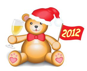 Cute teddy bear is toasting with champagne