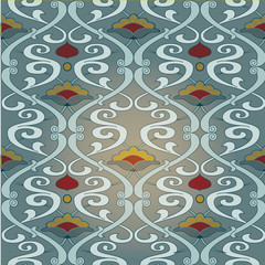 Art deco pattern  in blue, green and beige.