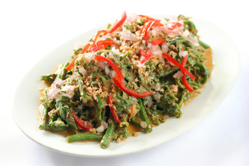 Nyona sayur paku chopped onion and chili