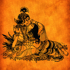 Fototapeta na wymiar An old Radha Krishna paintings