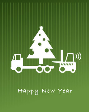 Happy New Year greeting card - fork lift truck at work