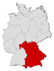 Map of Germany, Bavaria highlighted