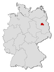 Obraz premium Map of Germany, Berlin highlighted