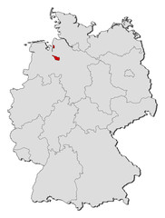Map of Germany, Bremen highlighted