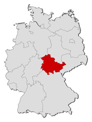 Map of Germany, Thuringia highlighted