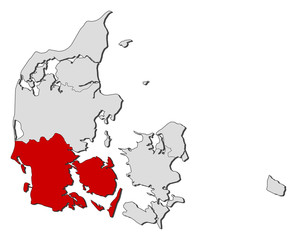 Map of Danmark, South Denmark highlighted