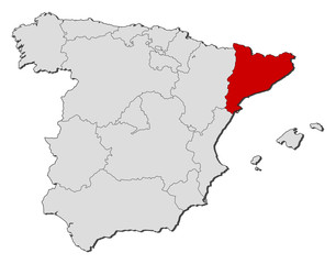 Fototapeta premium Map of Spain, Catalonia highlighted