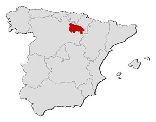 Obraz na płótnie Canvas Mapa Hiszpanii, La Rioja podświetlone
