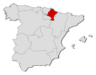 Fototapeta na wymiar Map of Spain, Navarre highlighted