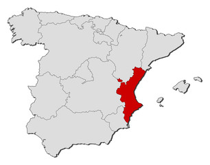Map of Spain, Valencian Community highlighted