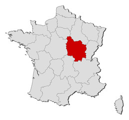 Obraz premium Map of France, Burgundy highlighted