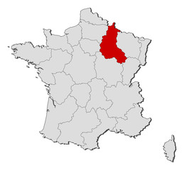 Map of France, Champagne-Ardenne highlighted