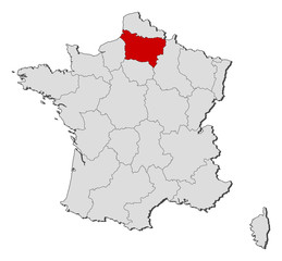 Map of France, Picardy highlighted