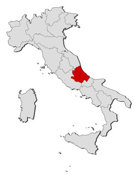 Map of Italy, Abruzzo highlighted