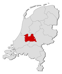 Map of Netherlands, Utrecht highlighted