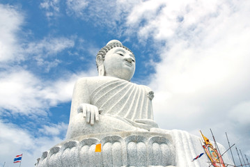 Fototapeta premium White Buddha and blue sky background