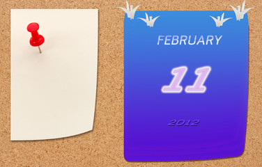 february calender of 2012 year on fiberboard