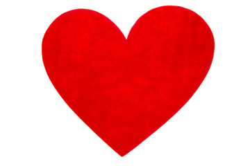 Red felt heart isolated on white