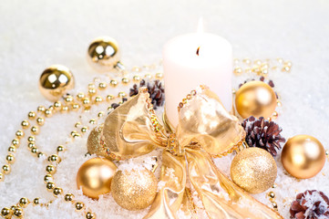 Gold Christmas concept on snow