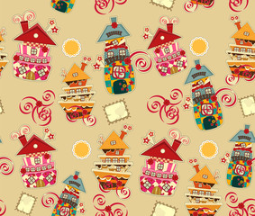 seamless background with candy houses