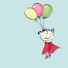 little girl flying with the balloons