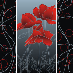 summer poppies on abstract strips