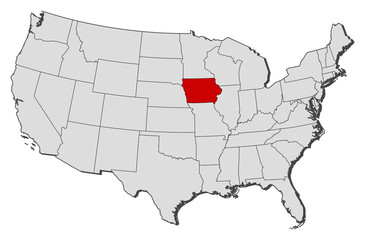Map of the United States, Iowa highlighted