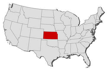 Map of the United States, Kansas highlighted