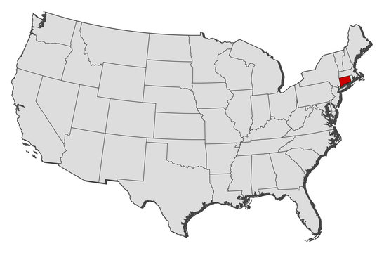 Map of the United States, Connecticut highlighted