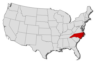 Map of the United States, North Carolina highlighted