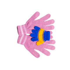 pink mom's gloves holding small babies stripped glove