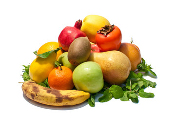 a lot of different fruits and green leaves