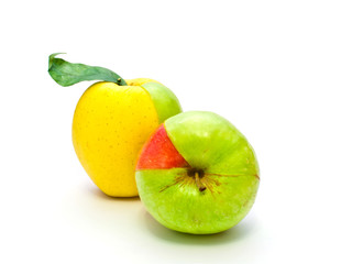colored apples on a white background