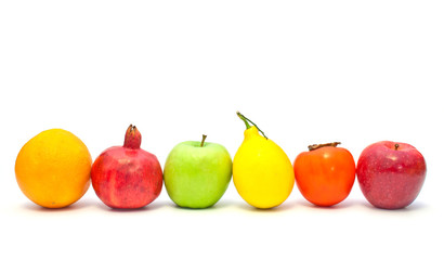 fruits in a row on a white background
