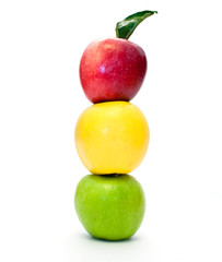 traffic light of apples on a white background