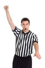 Naklejka premium Teen basketball referee giving sign for foul