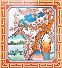 Art Chinese style painting on the temple wall,Thailand.Generalit