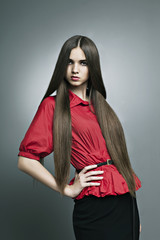 beautiful girl with perfect skin and long straight hair