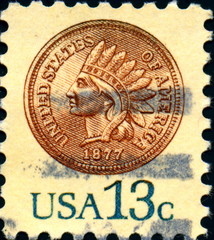 Indian Head Cent. 1877. US Postage.
