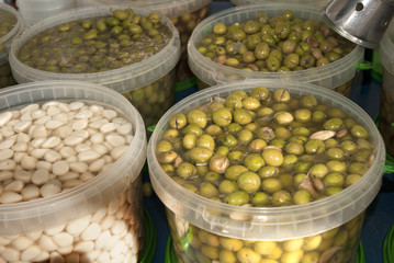 Olives on sale on Market in Spain
