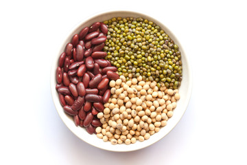 Red bean, green bean, and soy bean in bowl