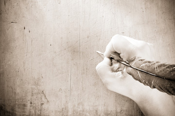 Fototapeta writing hand with feather obraz