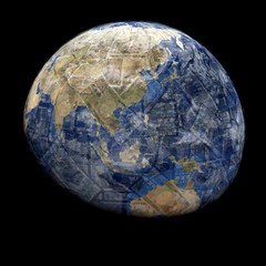 Earth blended into Yen sphere illustration