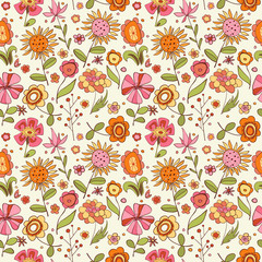 Pattern with cartoon flowers