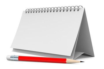 Notebook and pencil on white background. Isolated 3D image