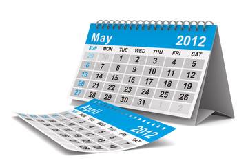 2012 year calendar. May. Isolated 3D image