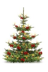 Weihnachtsbaum mit Roten Kerzen und Schleifen