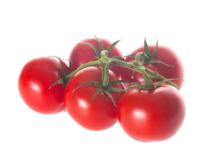 Ripe red trusse tomatoes isolated over a white background