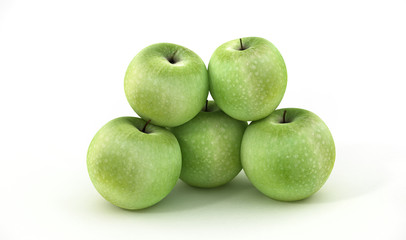 5 green apples stacked up